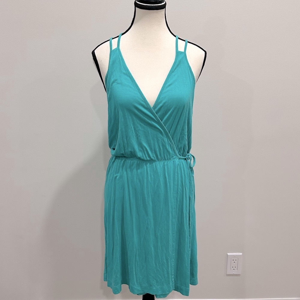 LOFT Teal Double Strap Wrap Mini Dress - Size M
